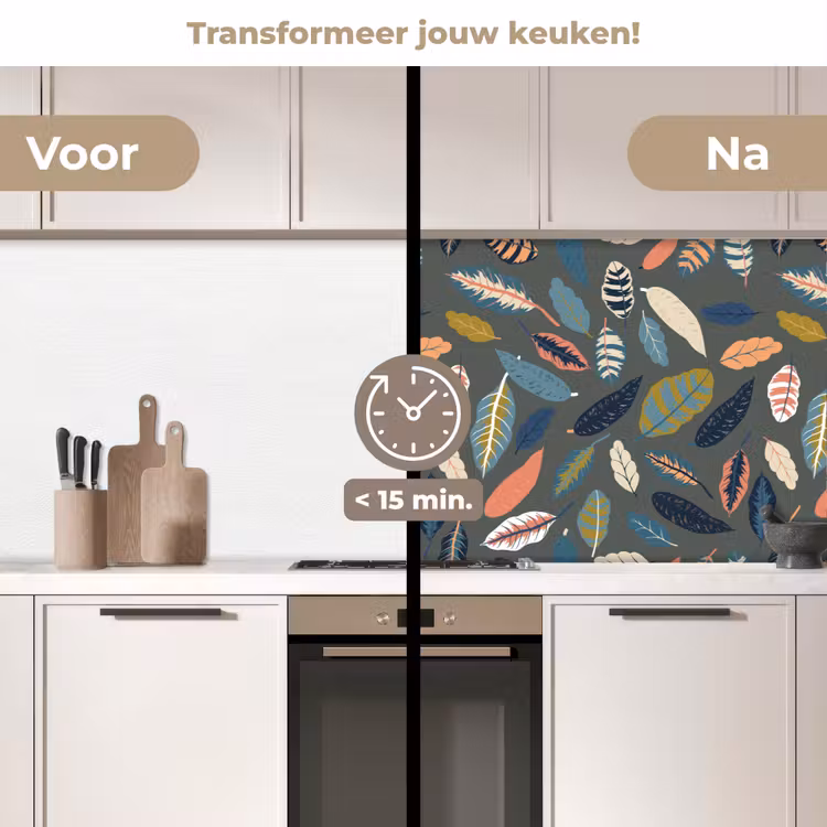 Patroon - Blaadjes - Pastel keuken achterwand 2 middel 871 -voor-na2_NL