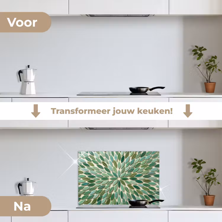 Patroon - Blad - Groen - Abstract keuken achterwand spatscherm klein -voor_na_NL