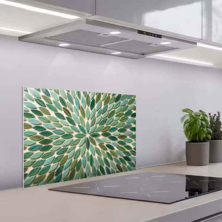Patroon - Blad - Groen - Abstract keuken achterwand spatscherm klein -3d_schuin