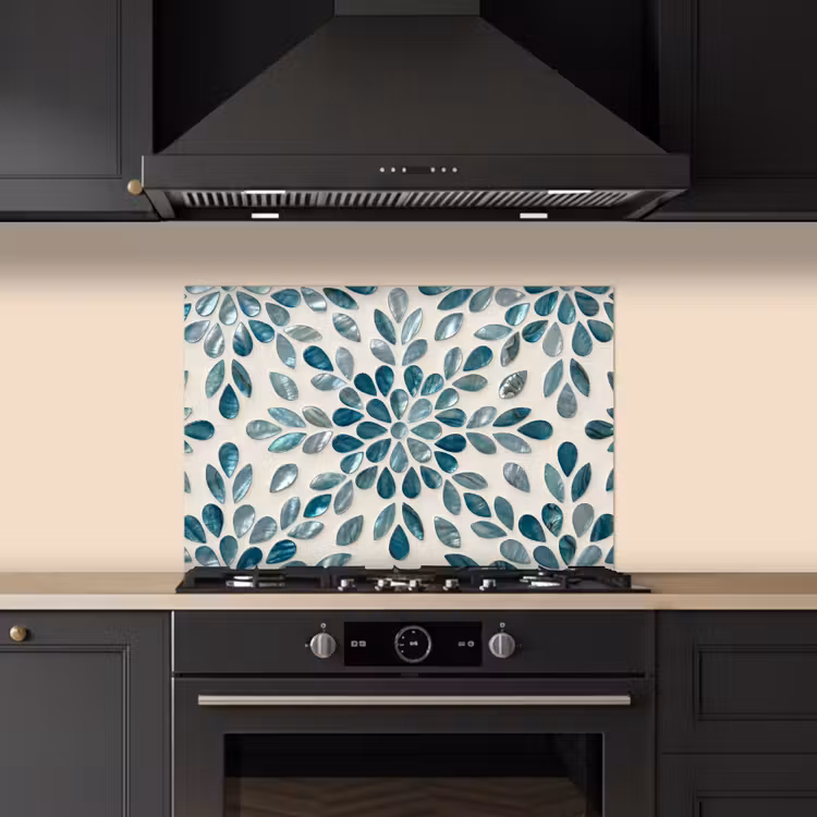 Patroon - Bladeren - Abstract - Modern - Turquoise keuken achterwand spatscherm klein -sfeer1