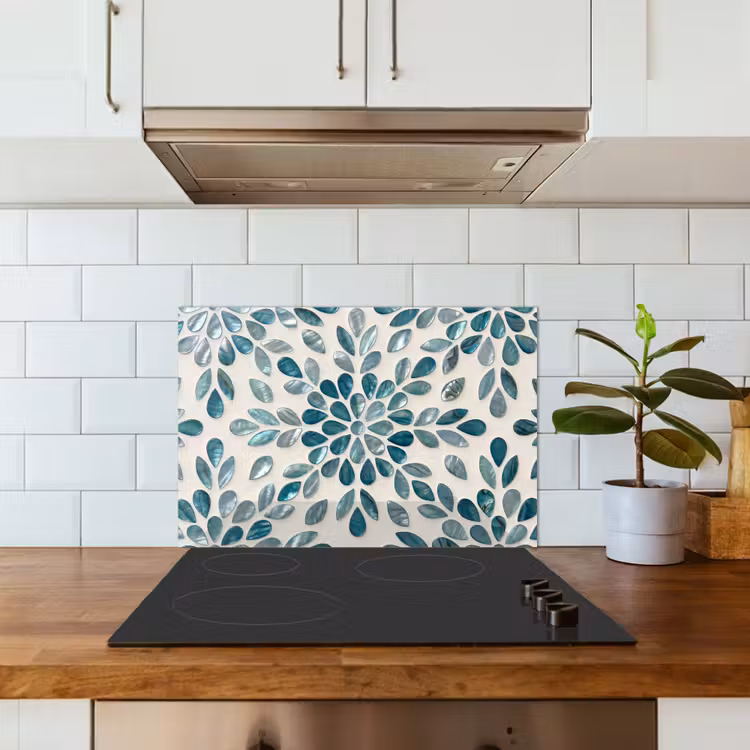 Patroon - Bladeren - Abstract - Modern - Turquoise keuken achterwand spatscherm klein -sfeer2