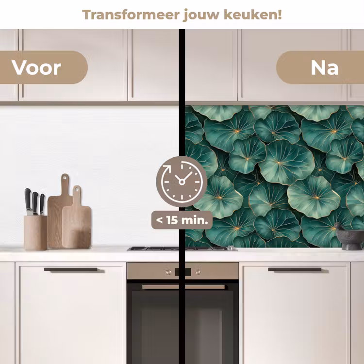 Patroon - Bladeren - Groen keuken achterwand 2 middel 871 -voor-na2_NL