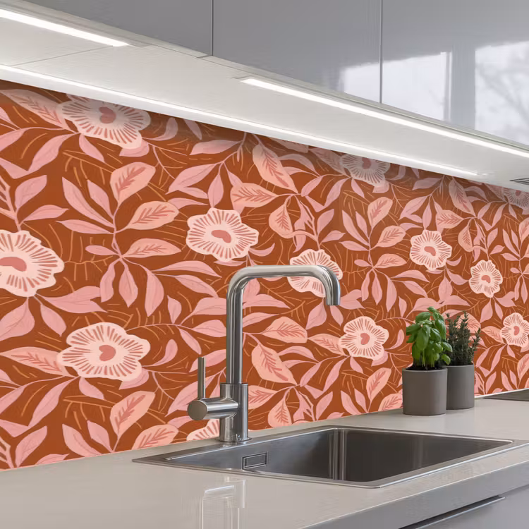 Patroon - Bladeren - Terracotta keuken achterwand 2 middel 871 -3d_schuin