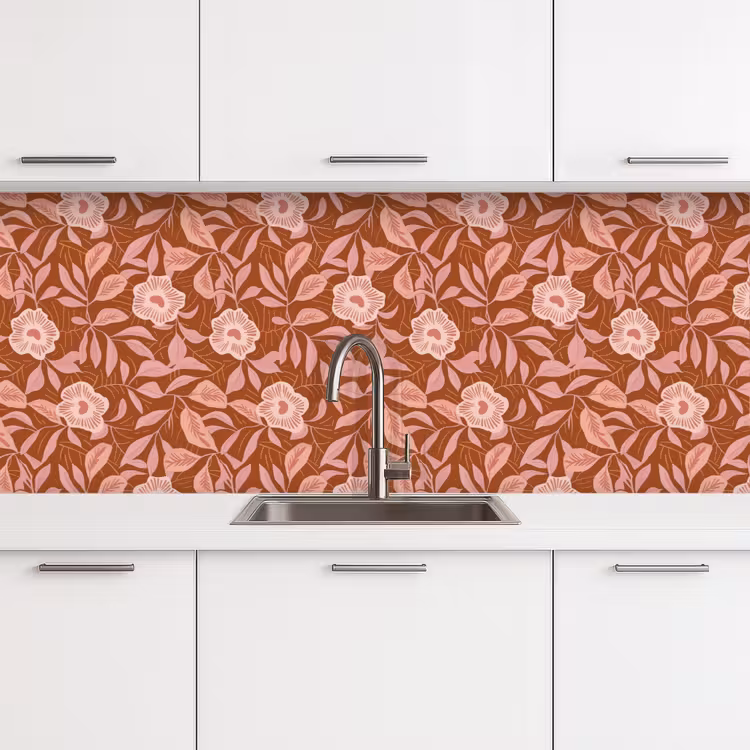 Patroon - Bladeren - Terracotta keuken achterwand 2 middel 871 -3d
