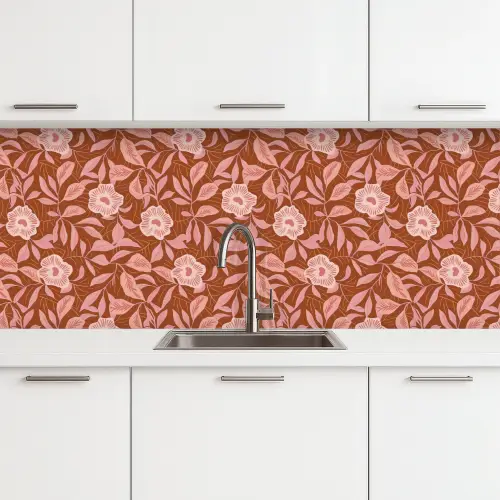 Patroon - Bladeren - Terracotta keuken achterwand 2 middel 871 -3d