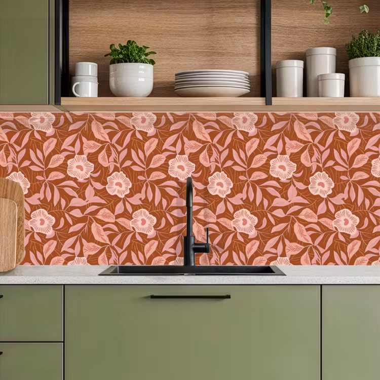 Patroon - Bladeren - Terracotta keuken achterwand 2 middel 871 -sfeer3