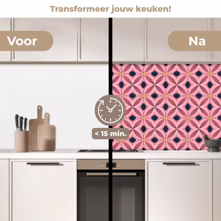Patroon - Bloemblaadjes - Roze - Blauw keuken achterwand 2 middel 871 -voor-na2_NL