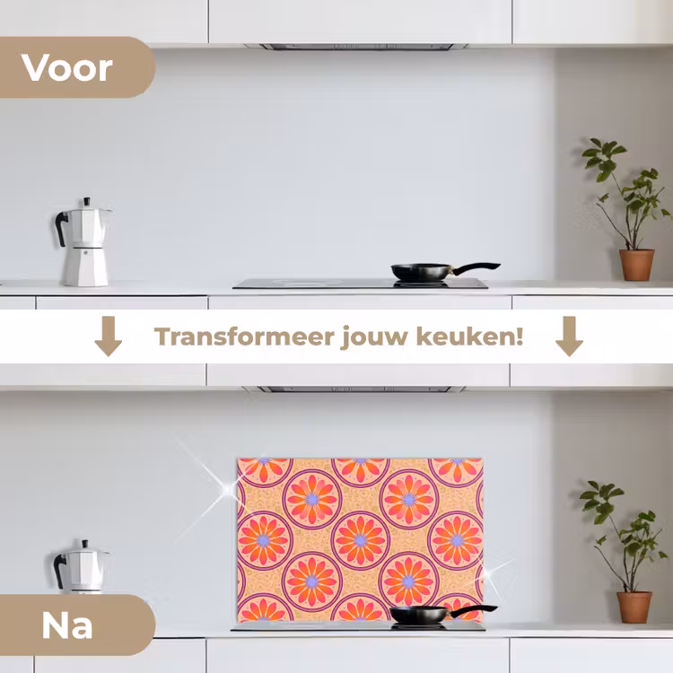 Patroon - Bloemen - Decoratief - Kleurrijk - Modern keuken achterwand spatscherm klein -voor_na_NL