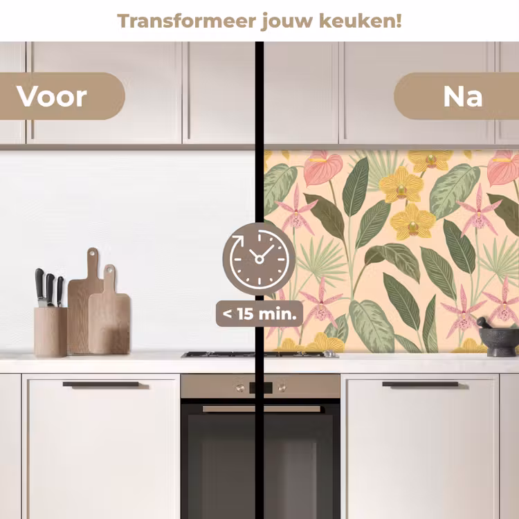 Patroon - Bloemen - Kleurrijk keuken achterwand 2 middel -voor-na2_NL