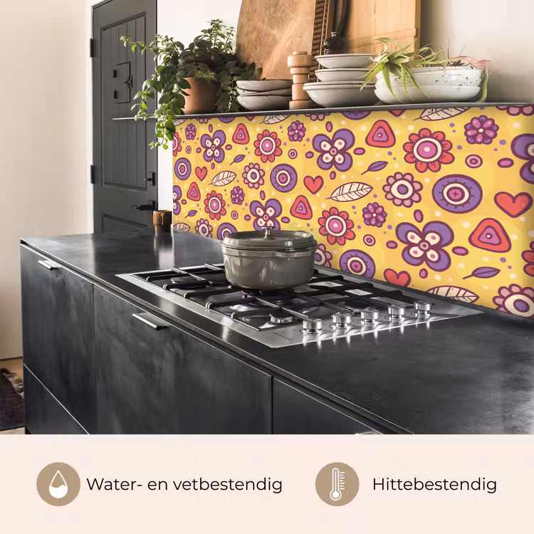 Patroon - Bloemen - Paars - Oranje keuken achterwand 2 middel 871 -usp_NL