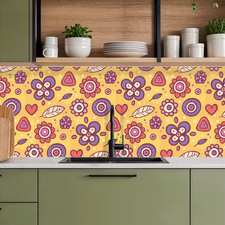 Patroon - Bloemen - Paars - Oranje keuken achterwand 2 middel 871 -sfeer3
