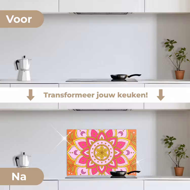 Patroon - Bloemmotief - Decoratie - Abstract - Roze keuken achterwand spatscherm klein -voor_na_NL