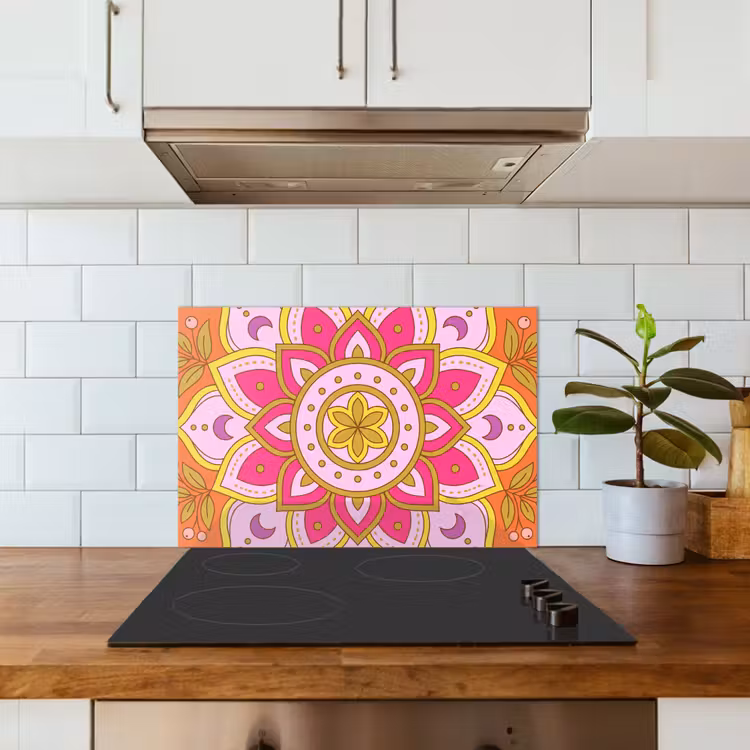 Patroon - Bloemmotief - Decoratie - Abstract - Roze keuken achterwand spatscherm klein -sfeer2