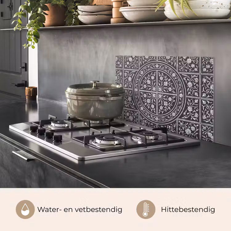 Patroon - Bloemmotief - Decoratie - Klassiek - Zwart keuken achterwand spatscherm klein -usp_NL