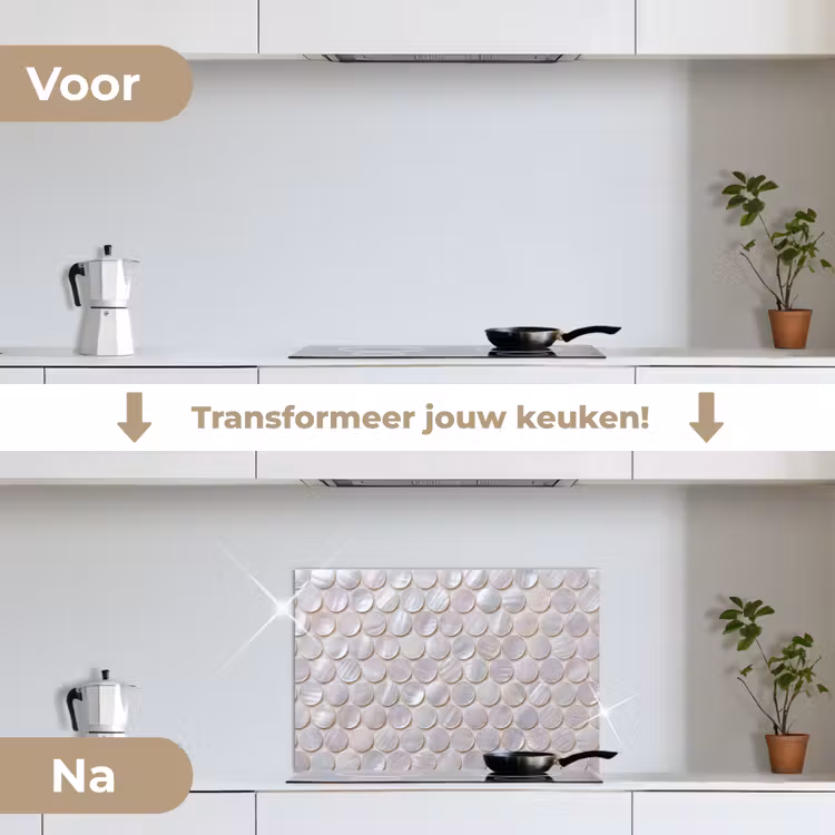 Patroon - Cirkels - Abstract - Modern - Wit keuken achterwand spatscherm klein -voor_na_NL