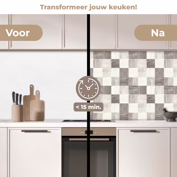 Patroon - Dambord - Houtnerf keuken achterwand 2 middel 871 -voor-na2_NL
