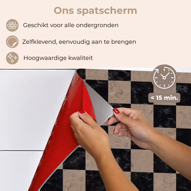 Patroon - Dambord - Marmer keuken achterwand spatscherm klein 900 -spatscherm_NL