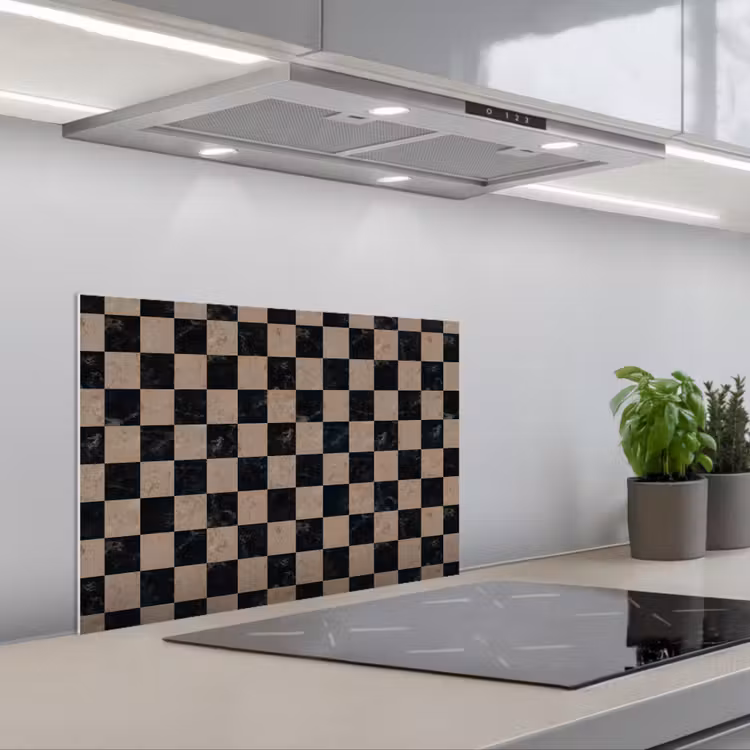 Patroon - Dambord - Marmer keuken achterwand spatscherm klein 900 -3d_schuin