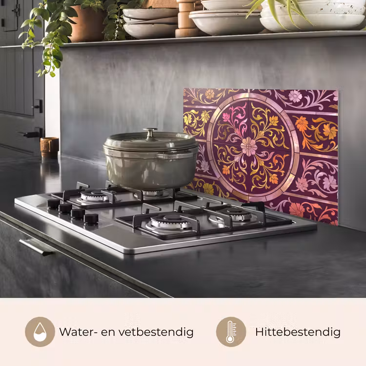 Patroon - Floraal - Oosters - Paars - Goud keuken achterwand spatscherm klein -usp_NL