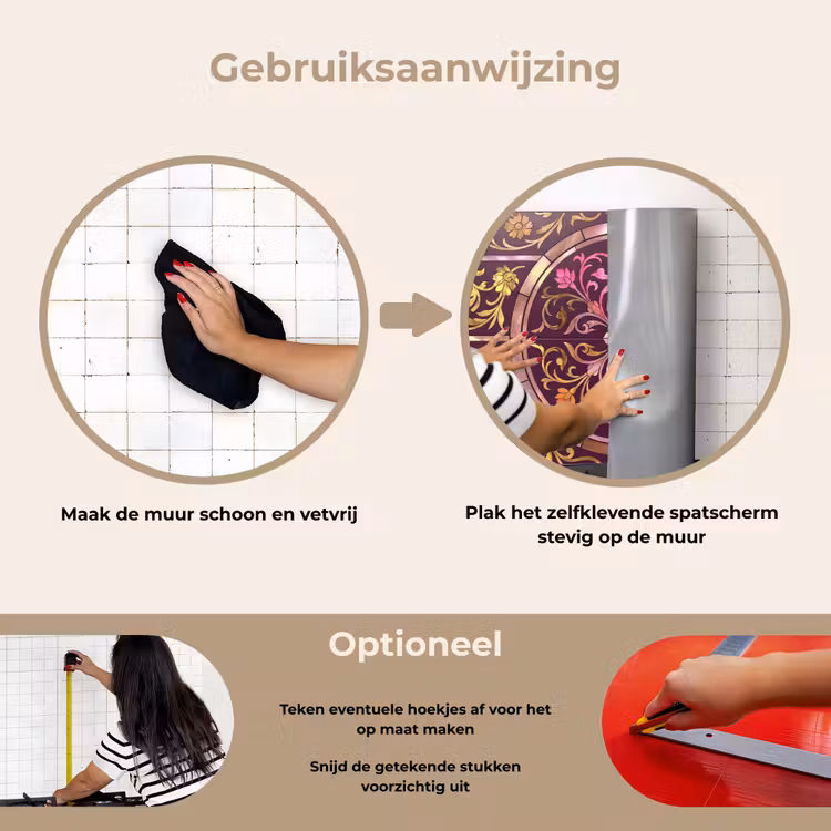 Patroon - Floraal - Oosters - Paars - Goud keuken achterwand spatscherm klein -gebruiksaanwijzing_NL