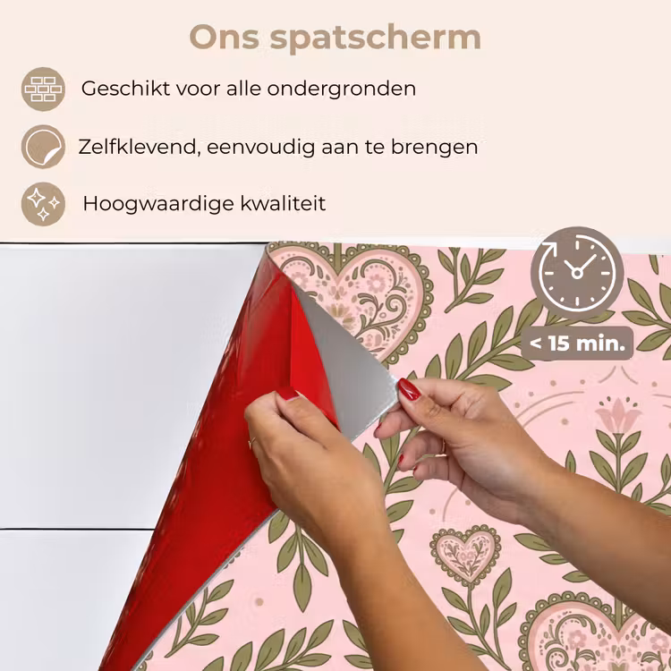 Patroon - Hart - Bloemen - Folkloristisch - Roze keuken achterwand spatscherm klein -spatscherm_NL