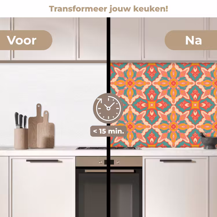Patroon - Hippie - Oranje keuken achterwand 2 middel 871 -voor-na2_NL