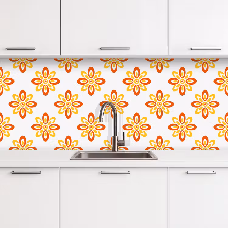 Patroon - Jaren 70 - Bloemen - Oranje keuken achterwand 2 middel 871 -3d