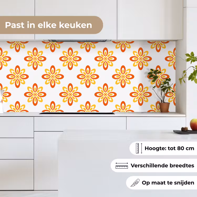 Patroon - Jaren 70 - Bloemen - Oranje keuken achterwand 2 middel 871 -sfeer4_NL