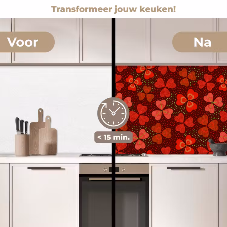 Patroon - Klaver - Rood keuken achterwand 2 middel 871 -voor-na2_NL