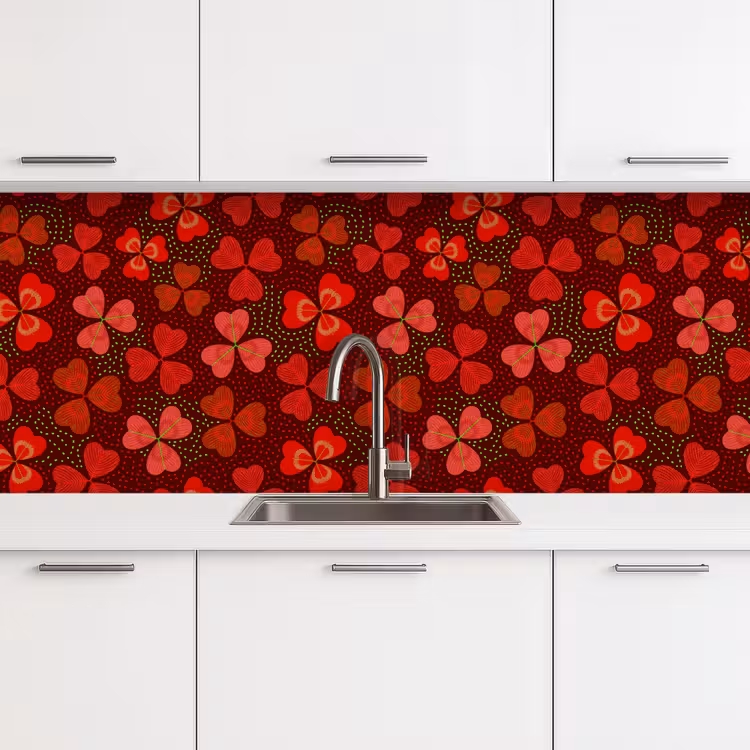 Patroon - Klaver - Rood keuken achterwand 2 middel 871 -3d