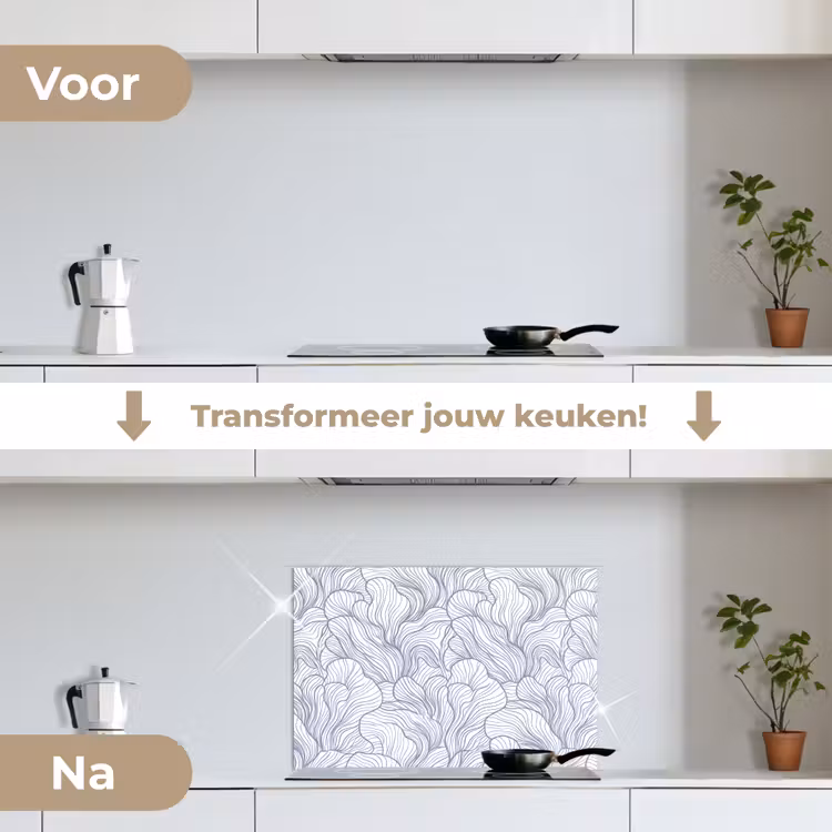 Patroon - Lijnen - Organisch - Abstract - Blauw keuken achterwand spatscherm klein -voor_na_NL