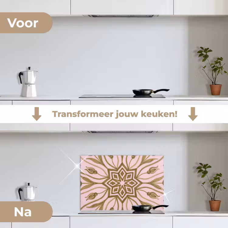 Patroon - Mandala - Decoratie - Abstract - Groen keuken achterwand spatscherm klein -voor_na_NL