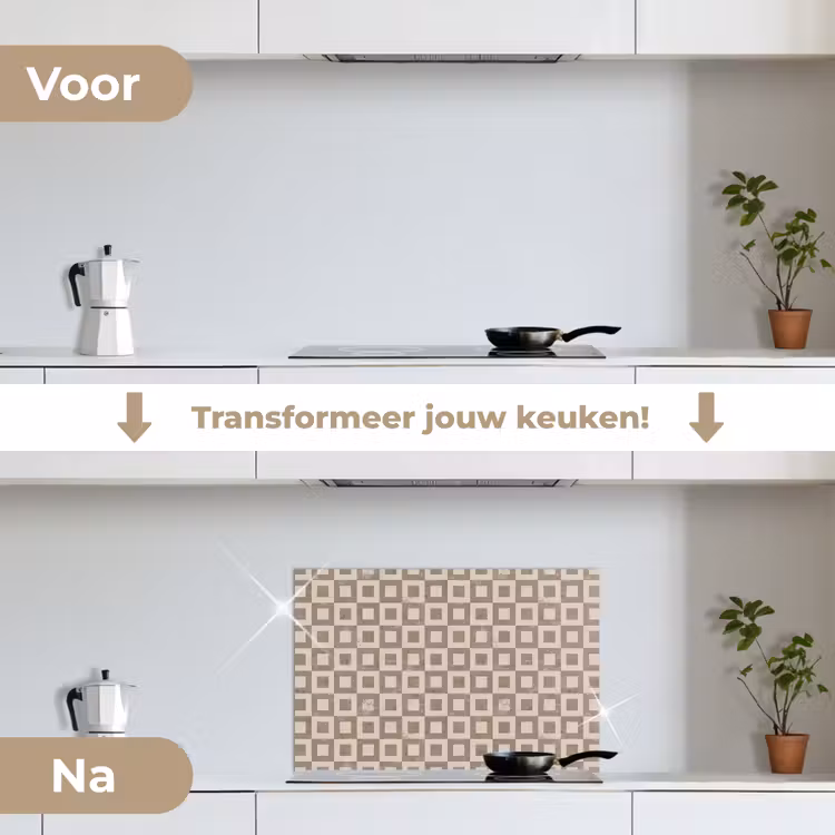 Patroon - Marmer - Beige keuken achterwand spatscherm klein 900 -voor_na_NL