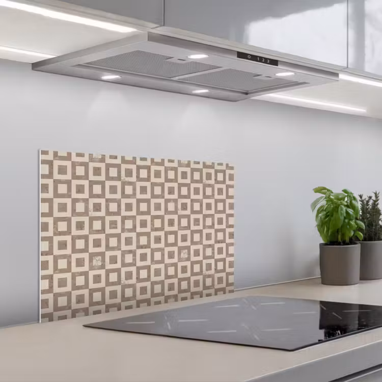 Patroon - Marmer - Beige keuken achterwand spatscherm klein 900 -3d_schuin