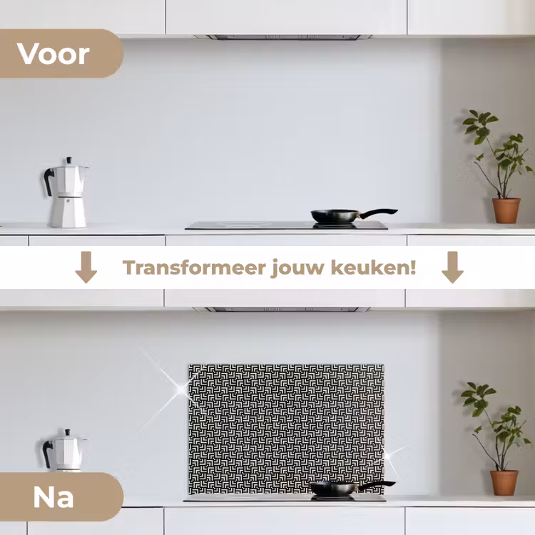 Patroon - Marmer - Zwart keuken achterwand spatscherm klein 900 -voor_na_NL