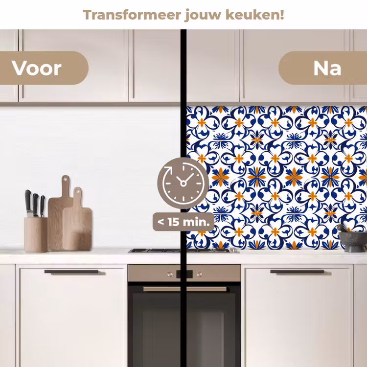 Patroon - Modern - Kleurrijk keuken achterwand 2 middel 871 -voor-na2_NL