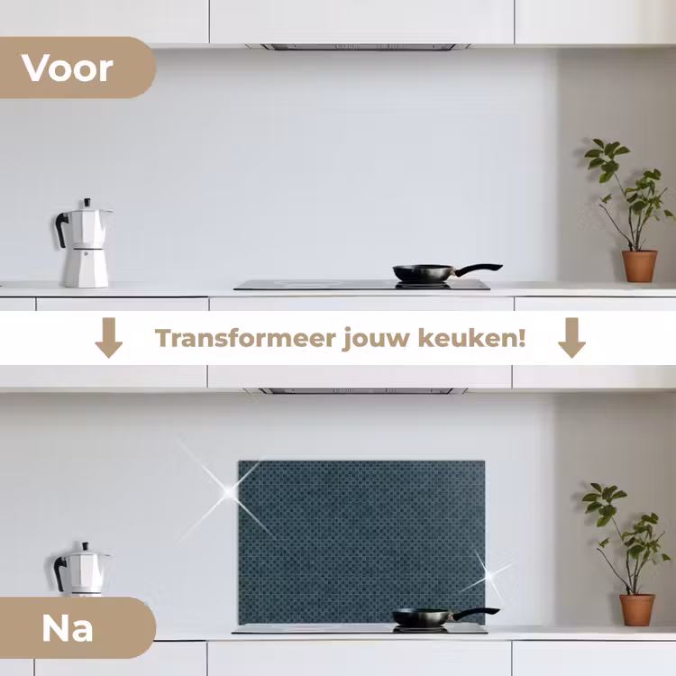Patroon - Mozaïek - Groen keuken achterwand spatscherm klein 900 -voor_na_NL