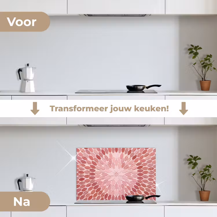 Patroon - Mozaïek - Ovaal - Abstract - Roze keuken achterwand spatscherm klein -voor_na_NL