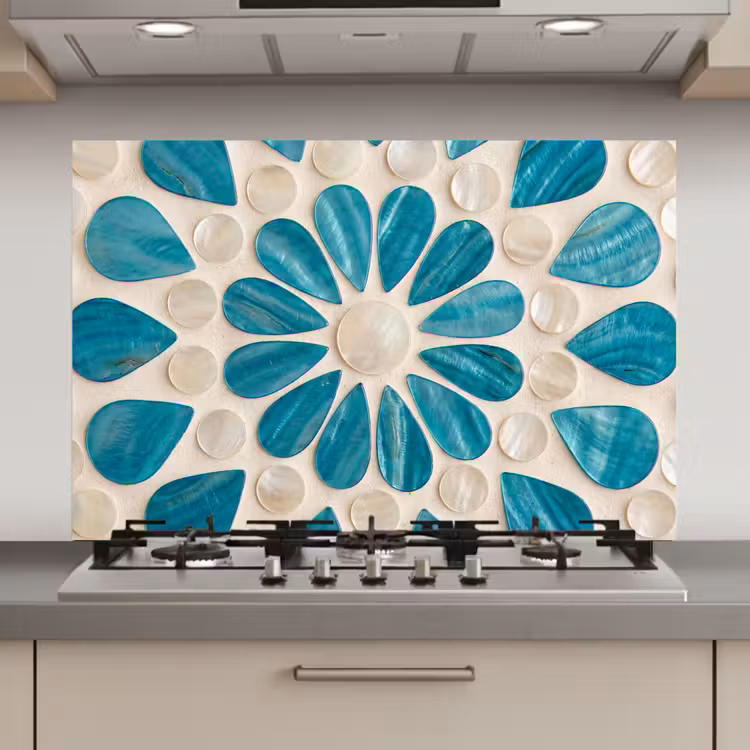 Patroon - Mozaïek - Schelpen - Abstract - Turquoise keuken achterwand spatscherm klein -3d_website