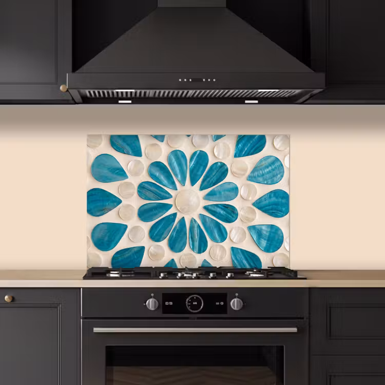 Patroon - Mozaïek - Schelpen - Abstract - Turquoise keuken achterwand spatscherm klein -sfeer1