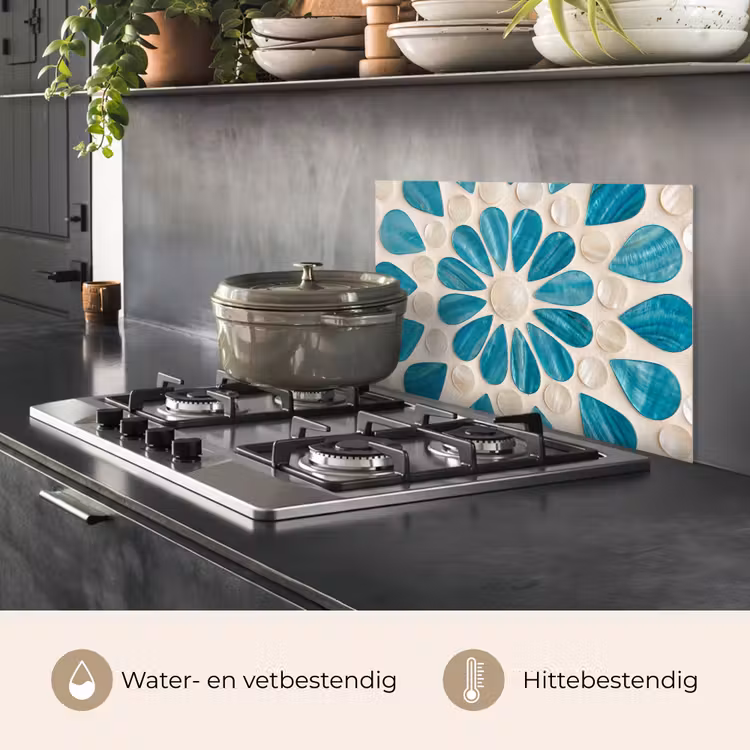 Patroon - Mozaïek - Schelpen - Abstract - Turquoise keuken achterwand spatscherm klein -usp_NL