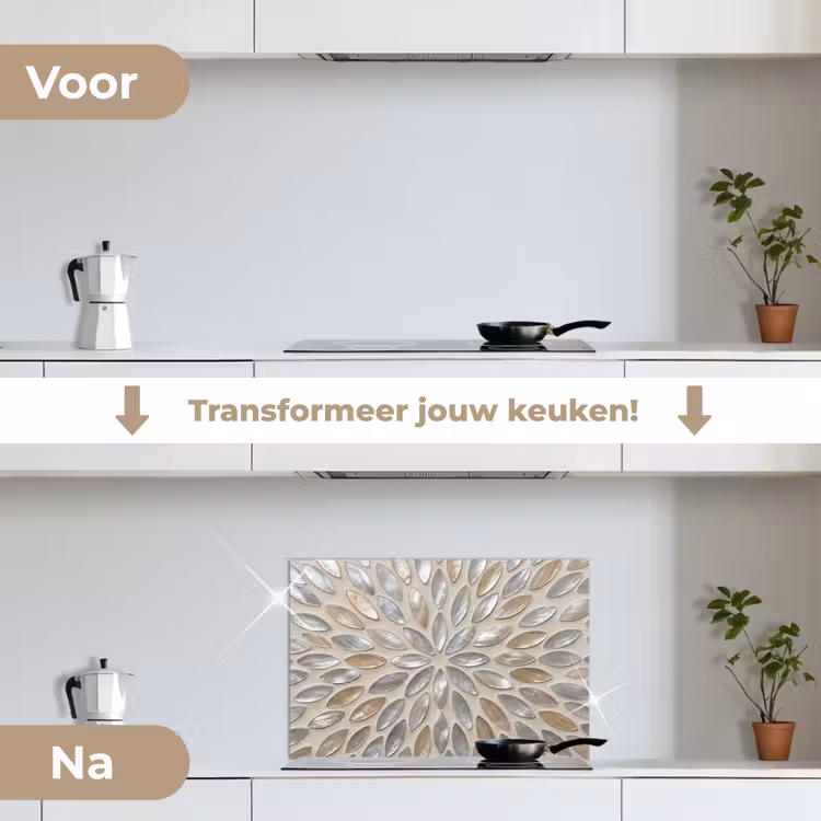 Patroon - Ovaal - Glanzend - Abstract - Beige keuken achterwand spatscherm klein -voor_na_NL