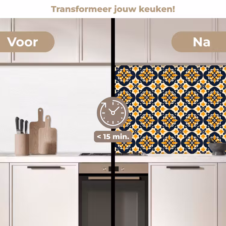 Patroon - Siertegel - Kleurrijk keuken achterwand 2 middel 871 -voor-na2_NL