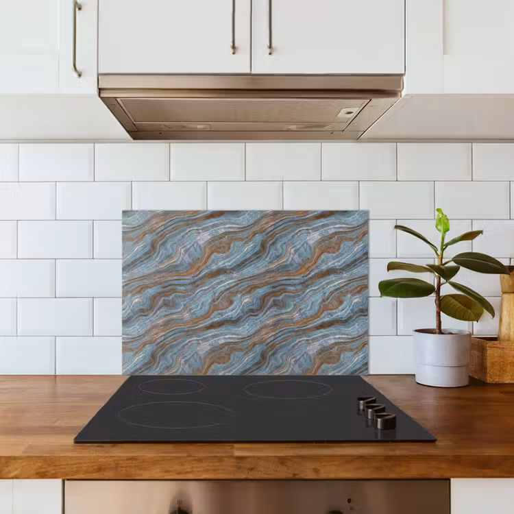 Patroon - Steen - Blauw keuken achterwand spatscherm klein 900 -sfeer2
