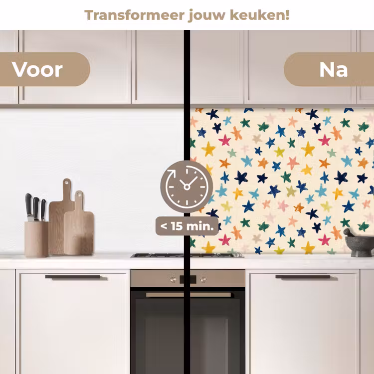 Patroon - Sterren - Kleurrijk keuken achterwand 2 middel 871 -voor-na2_NL