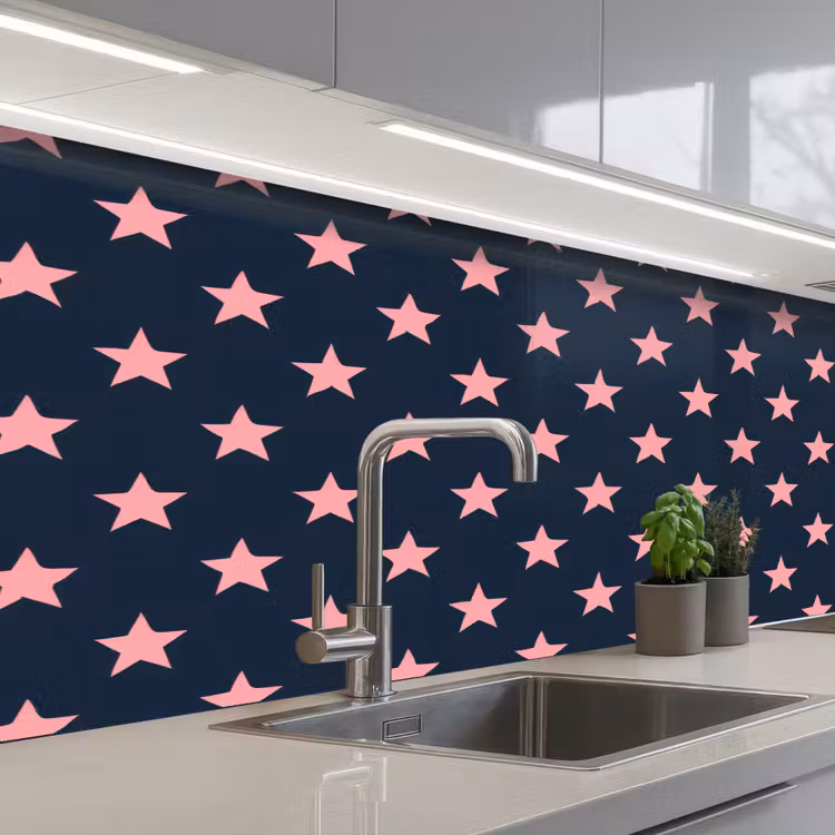 Patroon - Sterren - Roze keuken achterwand 2 middel 871 -3d_schuin