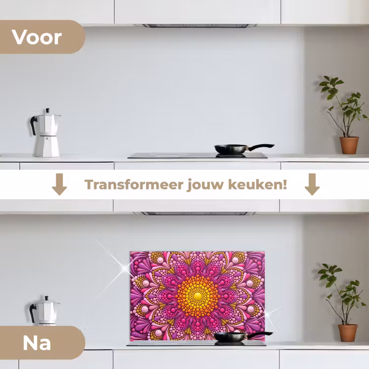 Patroon - Stippen - Abstract - Kleurrijk keuken achterwand spatscherm klein -voor_na_NL
