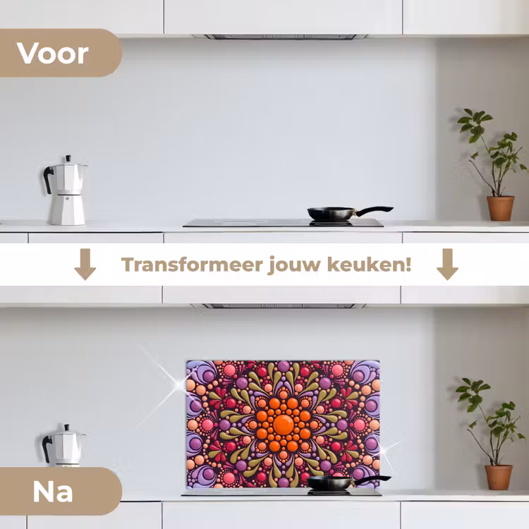 Patroon - Stippen - Abstract - Modern - Kleurrijk keuken achterwand spatscherm klein -voor_na_NL