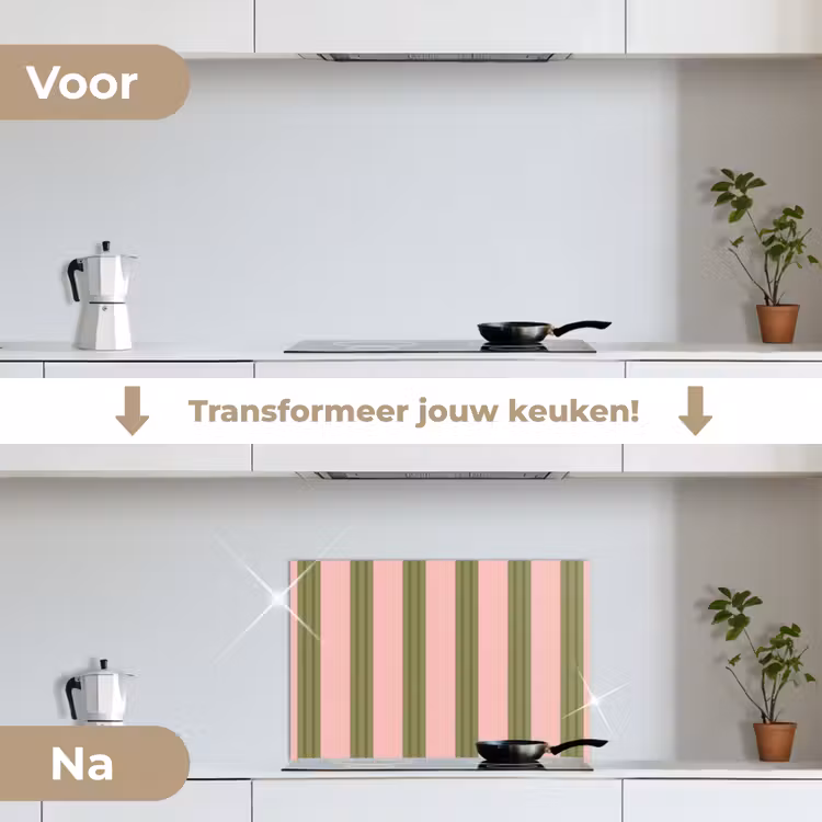 Patroon - Strepen - Abstract - Roze - Groen keuken achterwand spatscherm klein -voor_na_NL
