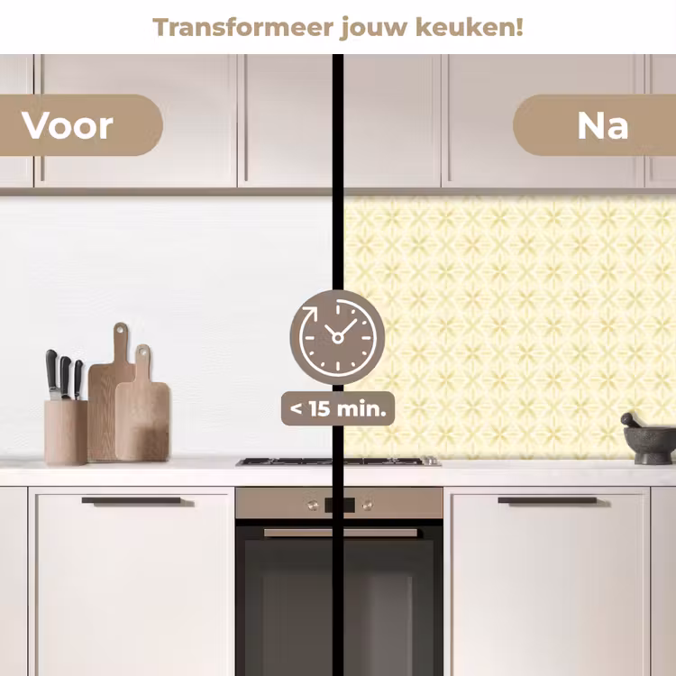Patroon - Subtiel - Geel keuken achterwand 2 middel 871 -voor-na2_NL